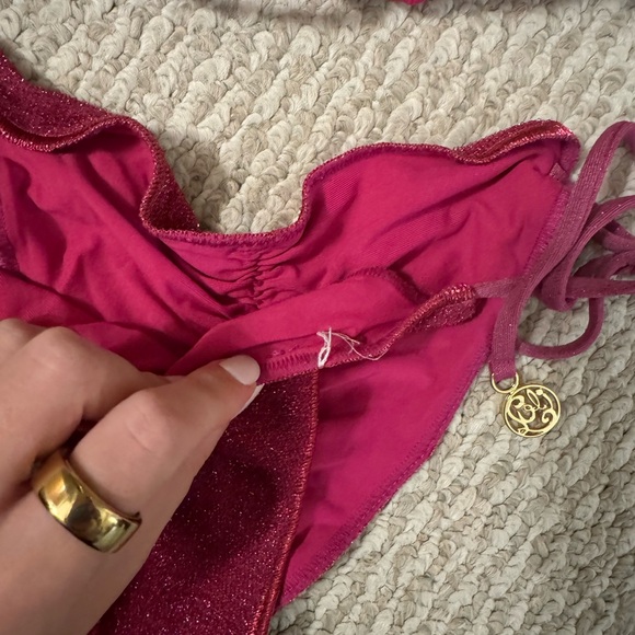 Luli fama sparkly magenta ruche tie bikini stardust style - Picture 5 of 5